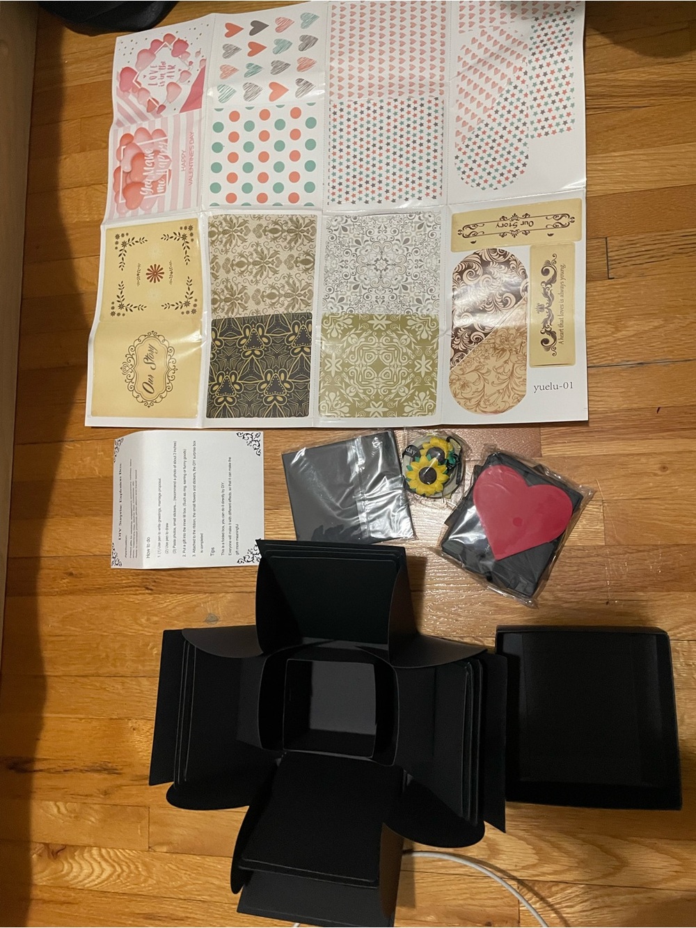 Expandable Black Explosion Gift Box with Decorative Sticker Sheets